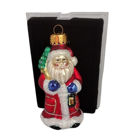 Glass Santa Christmas Ornament Hand Crafted Designer Studios Glitter Lantern - Picture 3 of 7